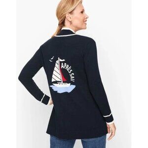 Talbots Apres Sail Blue Open Graphic Nautical  Sweater Size M